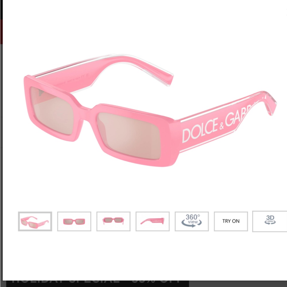 Dolce & Gabbana Pink Rectangular Sunglasses with Blue Case